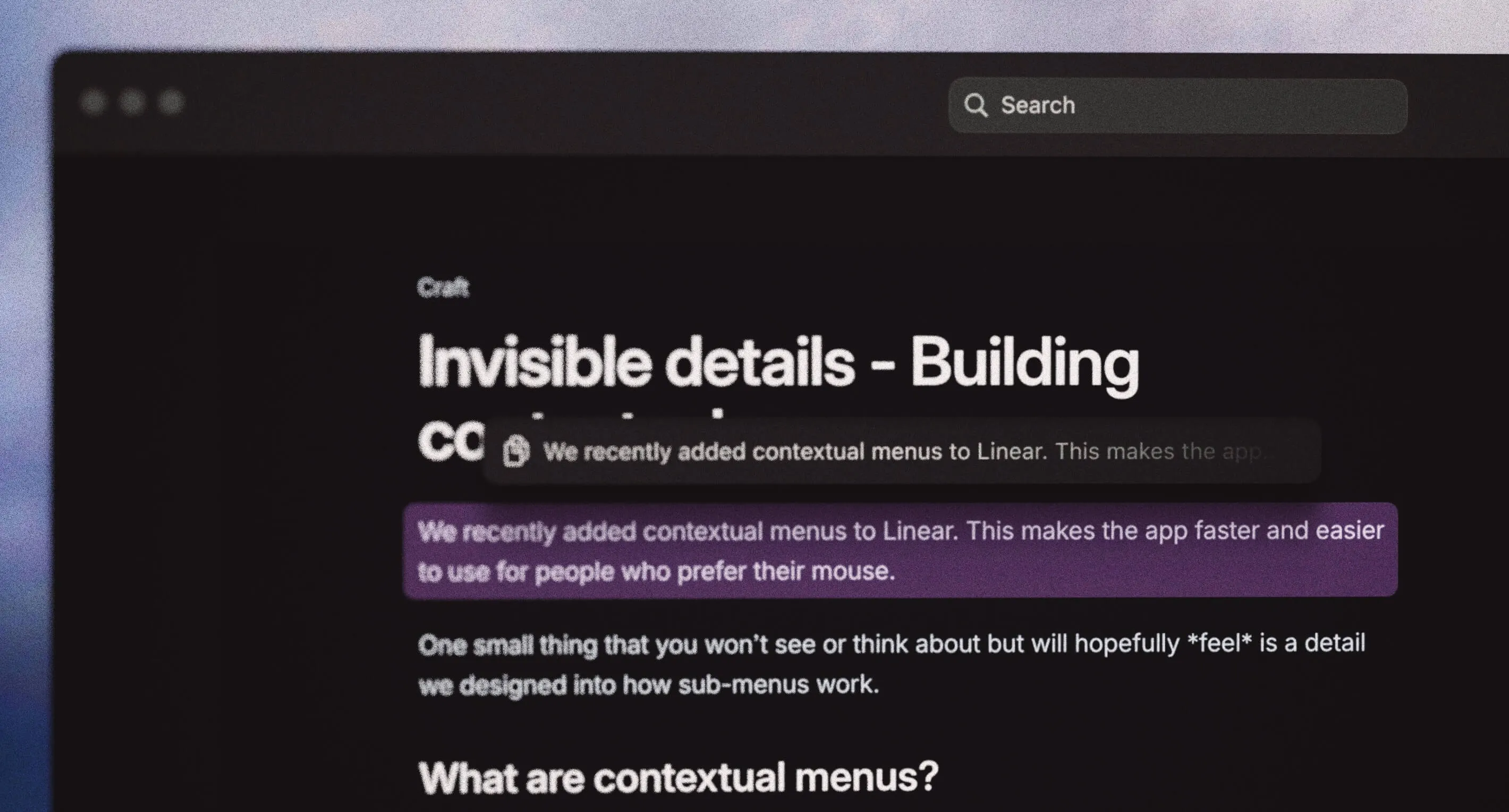 A screenshot of the 'Orbit' app interface. The focus is on a section discussing contextual menus.